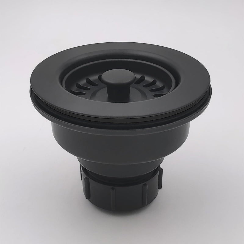 EADOT 3-1/2 Inch Polymer Black Sink Drain Assembly with Basket Strainer and Stopper for Quartz, Granite or Fireclay Kitchen Sinks - Image 3