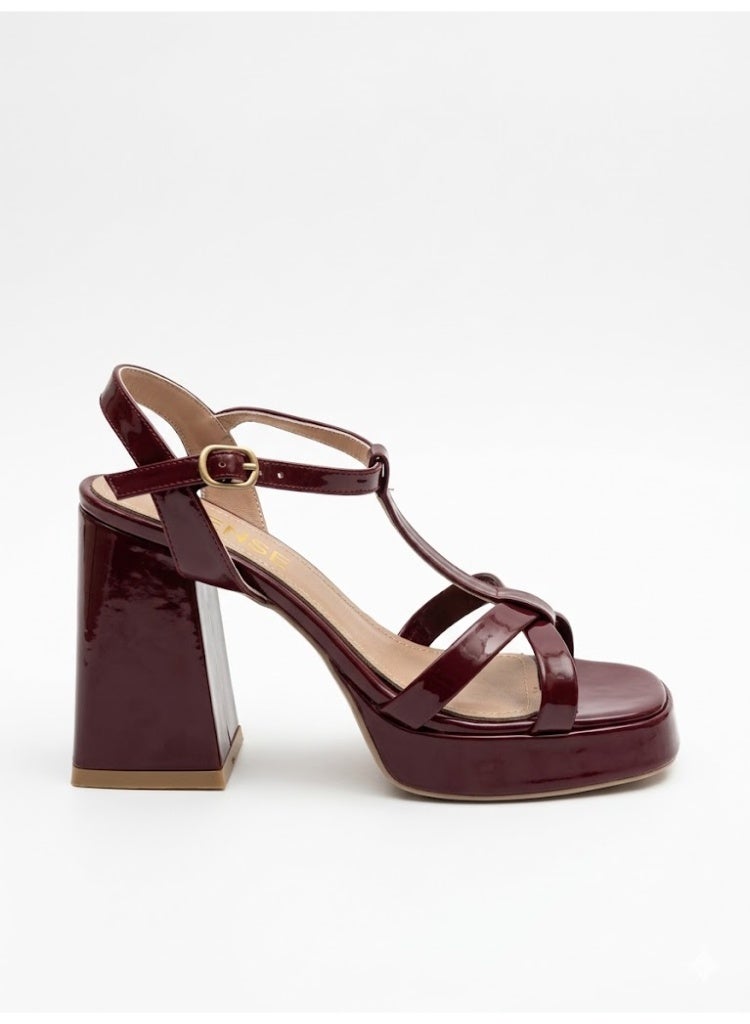 LIFESTYLISH Sandal High Heel Leather Glossy H-16 - Burgundy - Image 3