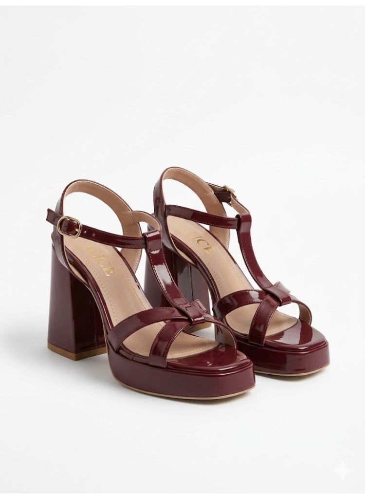 LIFESTYLISH Sandal High Heel Leather Glossy H-16 - Burgundy - Image 2