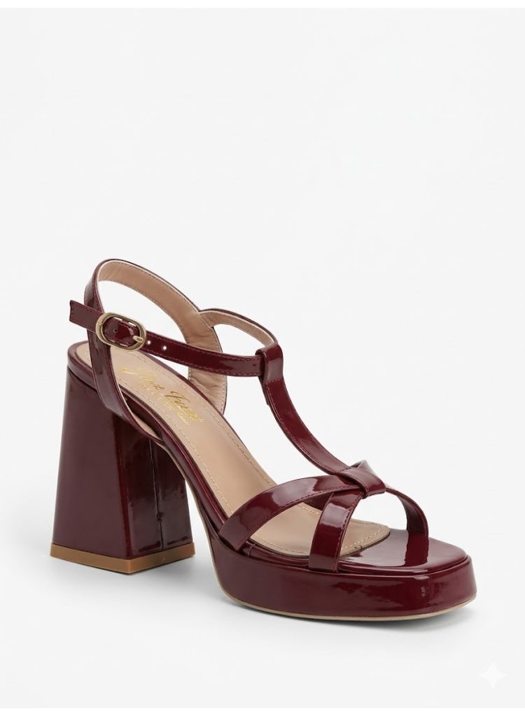 LIFESTYLISH Sandal High Heel Leather Glossy H-16 - Burgundy - Image 1