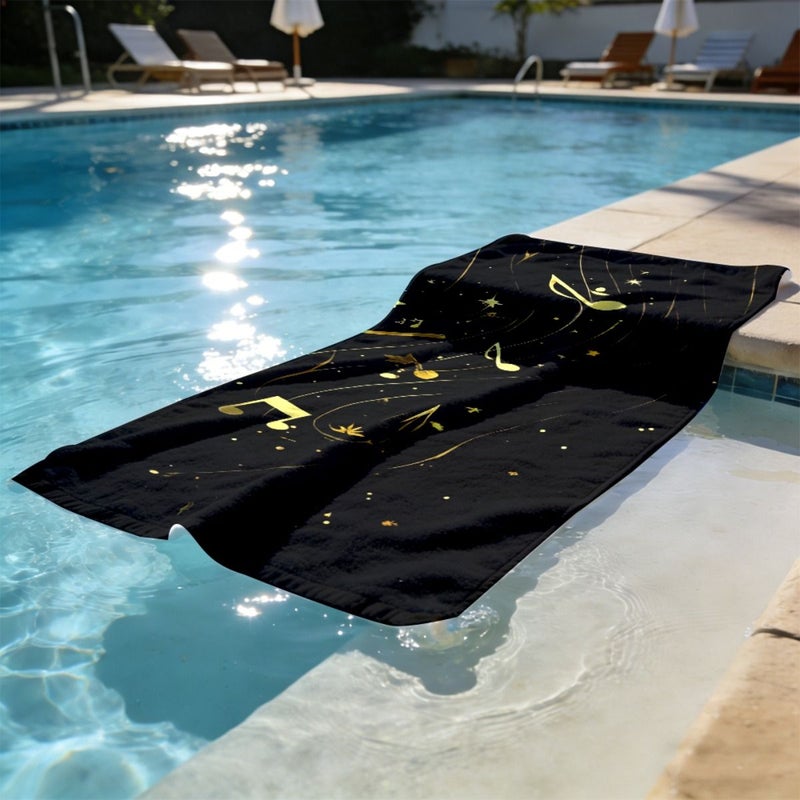 Black Beach Towel With Golden Musical Notes And Stars Design 19.68 59.06 Inch Soft Lightweight Portable Easy To Clean Durable Versatile Machine Washable Unisex For Beach Yoga Surfing Picnic Fitness Valentines Day - Image 5