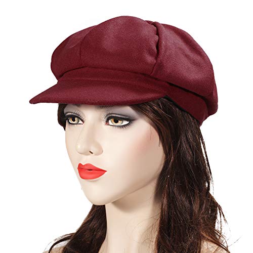 ZLYC Womens Classic Newsboy Caps Visor 8 Panel Gatsby Cabbie Hat, Burgundy - Image 2