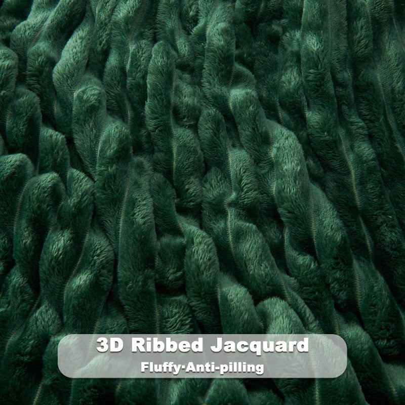 NEWCOSPLAY Super Soft Throw Blanket Dark Green Premium Silky Flannel Fleece 3D Ribbed Jacquard Lightweight Bed Blanket All Season Use (Dark Green Ribbed, Throw(50"x60")) - Image 5