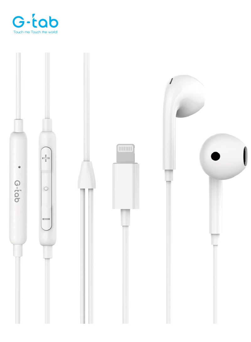 G-Tab GEL01, High Quality Audio, MFI Certified, Wake Up SIRI, 1.2 M Long, Microphone & Volume Control, Lightning Connector Stereo Wired Earphone for iPhone/iPod/iPad - Image 1