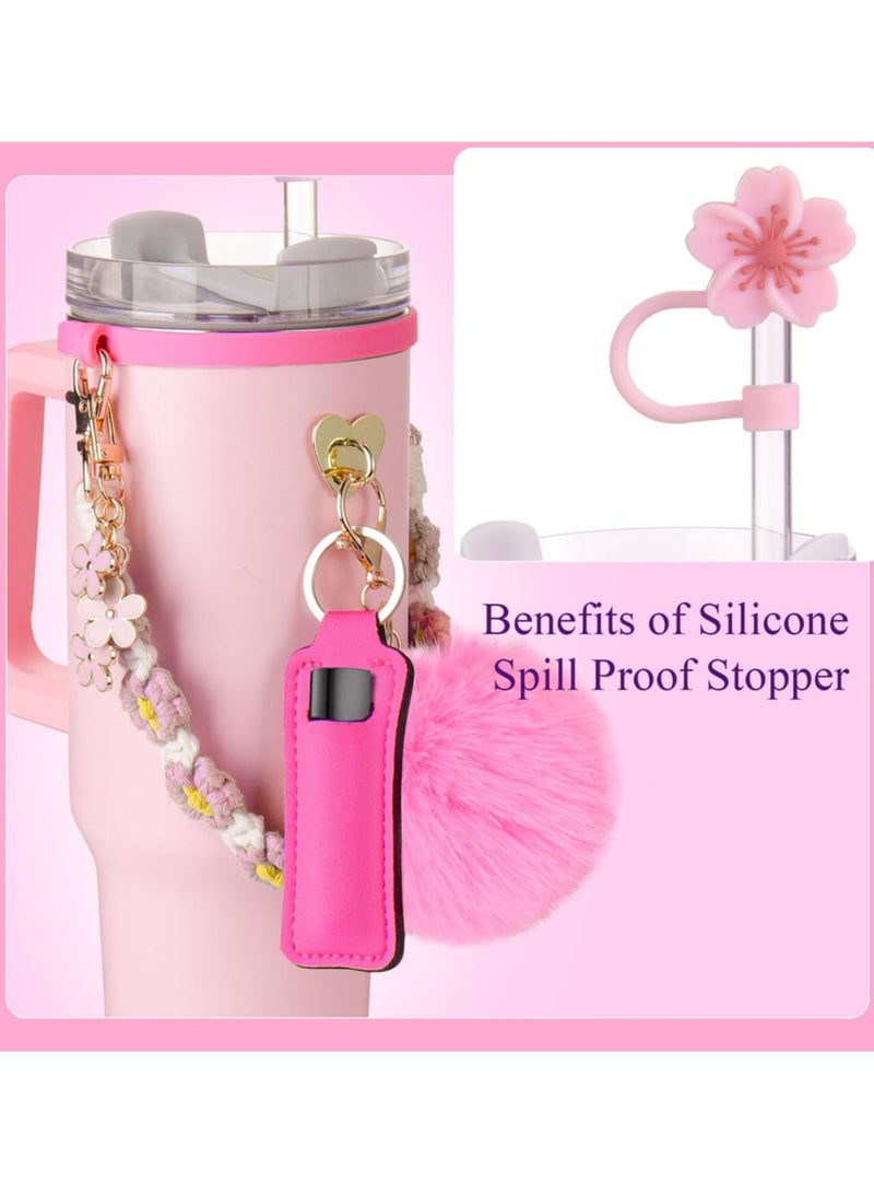 8Pcs Cup Accessories for Stanley Cup 40 & 30oz Tumbler with Handle, 1Pcs Water Bottle Handle Strap, Chapstick Holder, Boot, Keychain Charms, Straw Topper Cap for Stanley Cup Accessories,White - Image 5