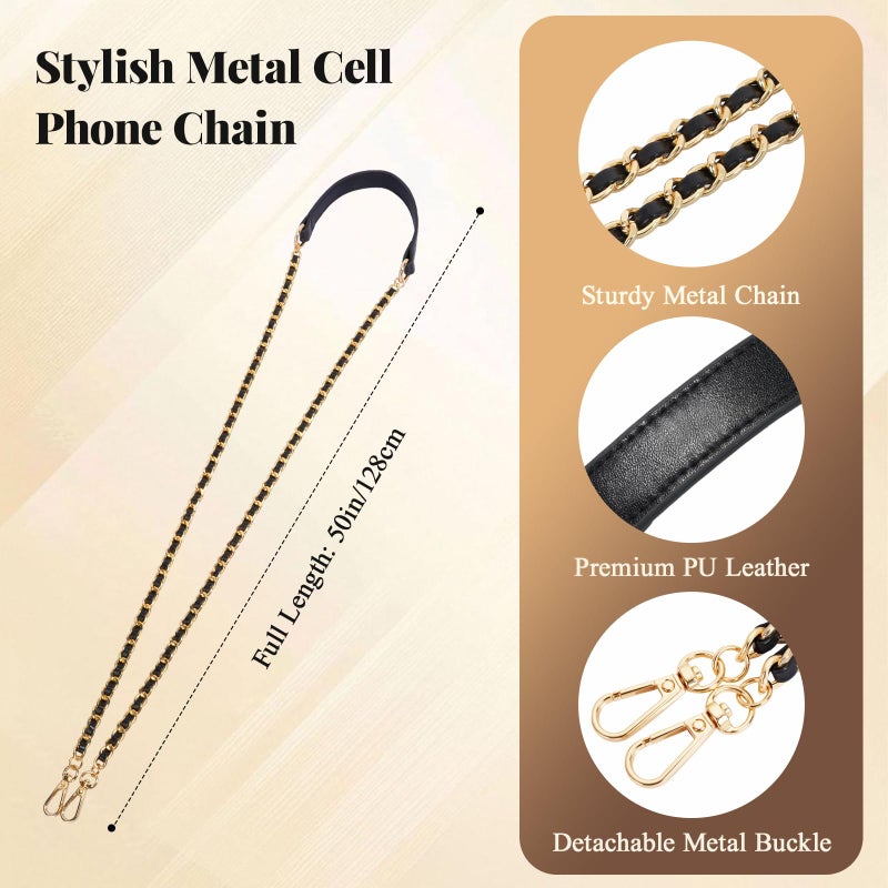 Dadanism Universal Phone Lanyard, Metal Cellphone Chain Crossbody, Anti-Theft Cross Body Phone Strap for iPhone 16, 15 and Most Smartphones, Cellphone Charm for Women Girls, Black & Gold - Image 2