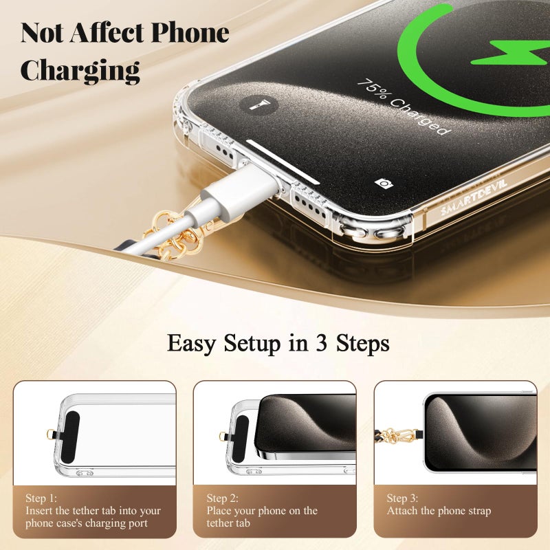 Dadanism Universal Phone Lanyard, Metal Cellphone Chain Crossbody, Anti-Theft Cross Body Phone Strap for iPhone 16, 15 and Most Smartphones, Cellphone Charm for Women Girls, Black & Gold - Image 4