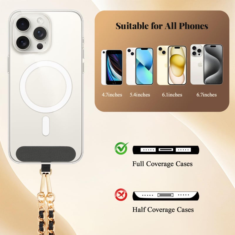 Dadanism Universal Phone Lanyard, Metal Cellphone Chain Crossbody, Anti-Theft Cross Body Phone Strap for iPhone 16, 15 and Most Smartphones, Cellphone Charm for Women Girls, Black & Gold - Image 3