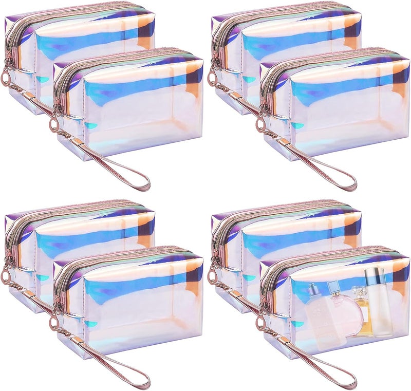 8 Holographic Iridescent Makeup Bags with Zipper, Portable Holographic Iridescent Travel Bags - Image 1