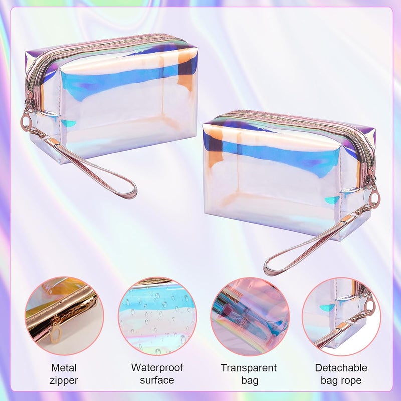 8 Holographic Iridescent Makeup Bags with Zipper, Portable Holographic Iridescent Travel Bags - Image 3