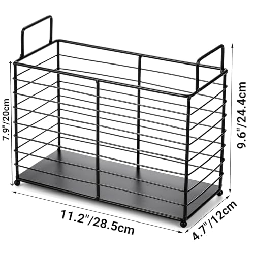 Noamus Metal Magazine Rack, Newspaper Book Tablet Storage Basket, File Holder Mail Organizer Bin with Handles, Iron Wire Black Folder Stand Holder for Home Office Bathroom Bedroom Den Living Room - Image 2