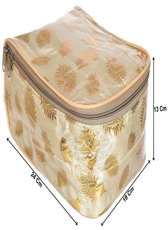 KIVYA Jewellery Organizer Pouch For Women | Jewelery Kit with 10 Transparent Pouches | Storage Boxes For Ladies, Girls, Golden, 19x18x13 CM - Image 3