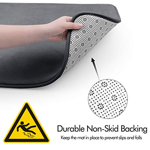 FEELSO Memory Foam Bath Mat Set, 3 Piece Bathroom Rugs Non Slip and Absorbent Mats, 20x31 Inches Floor Mat, 20x22 Inches U-Shaped Contour Rug and Toilet Lid Cover for Tub Shower & Bath Room, Gray - Image 2