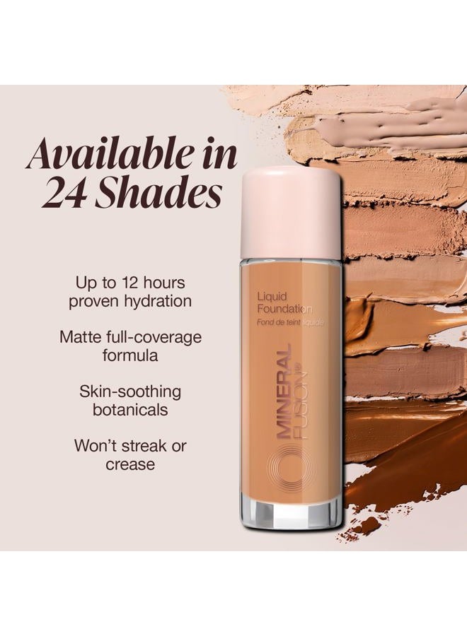 Mineral Fusion Full Coverage Foundation, Liquid Foundation - Deep 1- Tan to Deep Complexion w/Golden Undertones, Lightweight Matte Finish, Up to 12 Hr Hydration, Hypoallergenic & Vegan, 1 fl. oz - Image 2