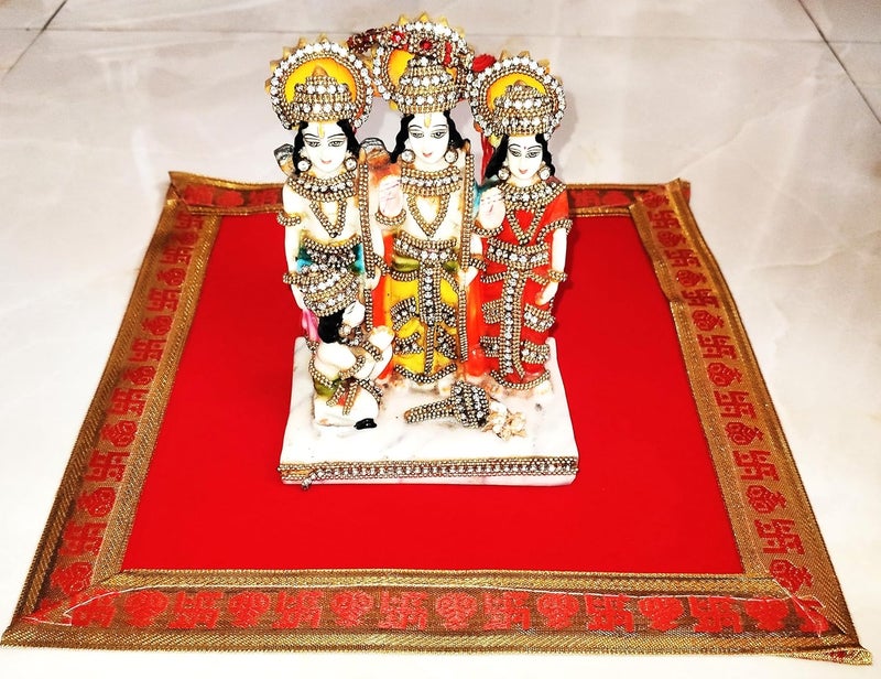 BERRYCRAVE RED Fine Velvet Cloth 2 Pooja Chowki Asan for God Idols Puja Aasan for Ladoo Gopal Ganesha GaneshJI Idols ZARI Border One Each 10 X 10 Inch and 12 X 12 Inch - Image 4