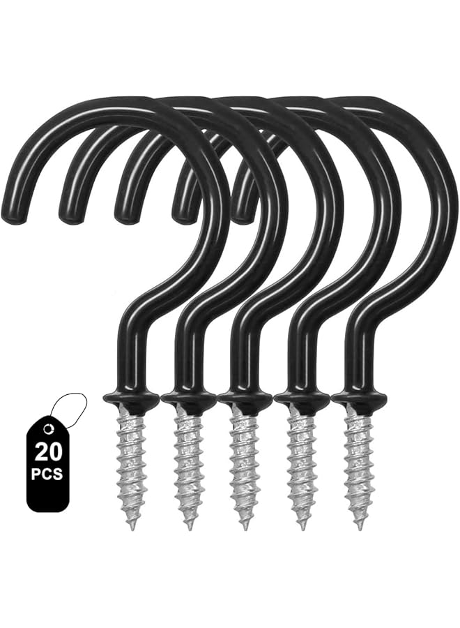 PROMASS promass 20 Pack Cup Hook Ceiling Hooks, 2.9 Inches Vinyl Coated Screw-in Hanger for Indoor and Outdoor Use - Black  - Image 1