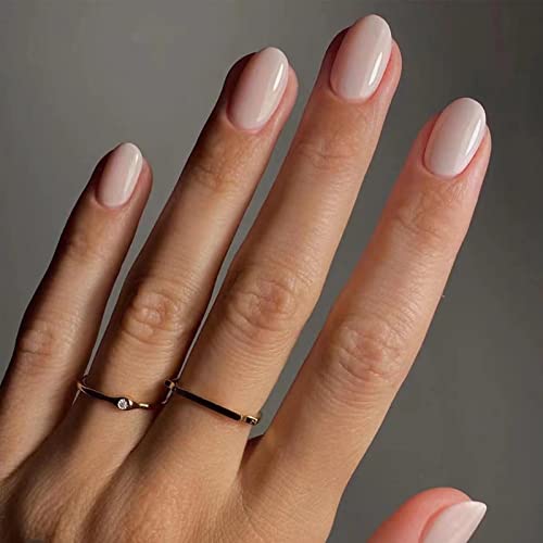 YoYoee Short Milky White Press on Nails Almond False Nails Solid Color Nail Art Acrylic Full Cover Fake Nails Cute Nails Tips for Womon and Girle 24 Pcs - Image 1