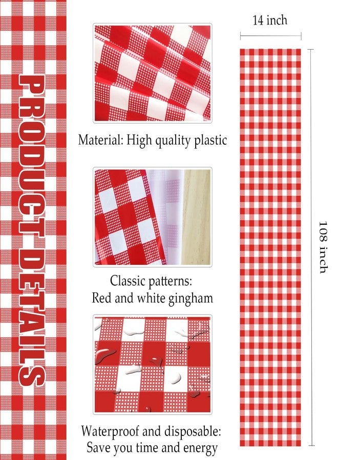MUNILAIL 6 Pcs Red and White Checkered Table Runner Plastic 14 x 108 Disposable Gingham Table Runner for Birthday Wedding Baby Shower Christmas Party Table Centerpiece Decorations - Image 2