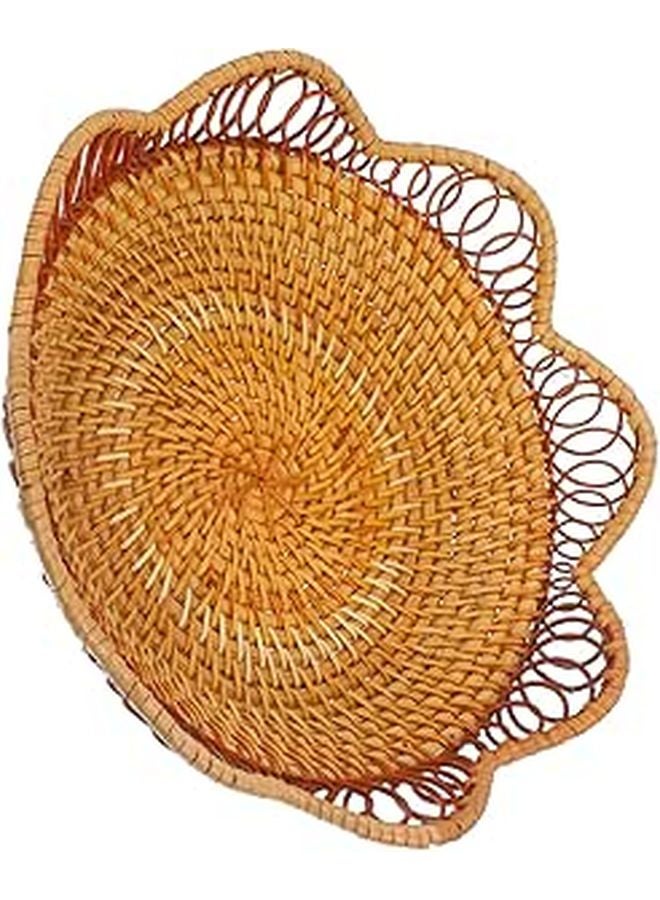 Handmade Woven Rattan Bread Basket 11 Inch With Lace Edge Kitchen Storage Organizer - Image 1