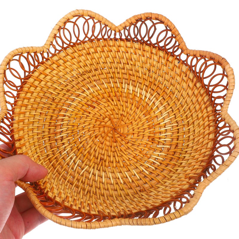 Handmade Woven Rattan Bread Basket 11 Inch With Lace Edge Kitchen Storage Organizer - Image 5