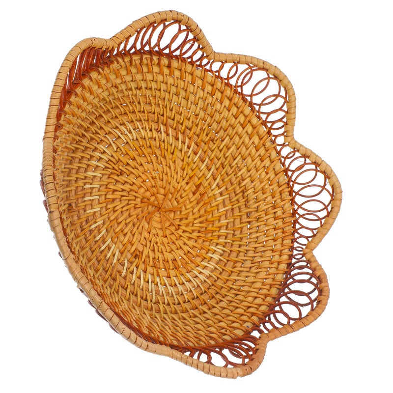 Handmade Woven Rattan Bread Basket 11 Inch With Lace Edge Kitchen Storage Organizer - Image 2