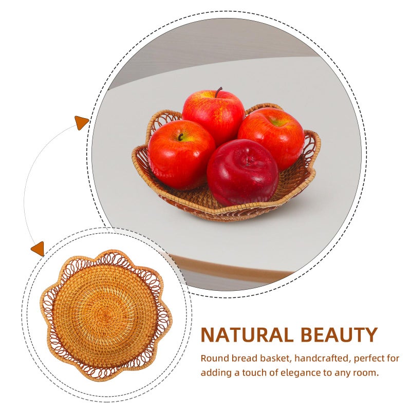 Handmade Woven Rattan Bread Basket 11 Inch With Lace Edge Kitchen Storage Organizer - Image 4