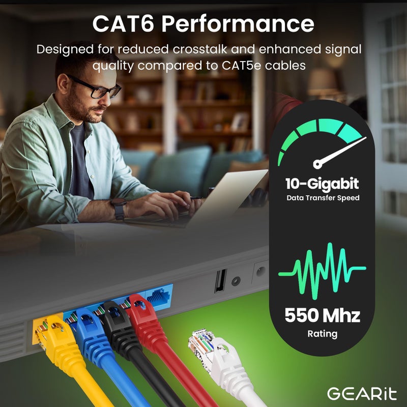 GEARit 10-Pack Cat6 Patch Cable 0.5 Foot / 6 Inches Cat 6 Ethernet Cable Snagless Flexible Soft Tab - Premium Series - Black - Image 4