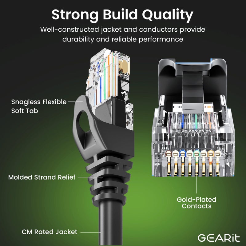 GEARit 10-Pack Cat6 Patch Cable 0.5 Foot / 6 Inches Cat 6 Ethernet Cable Snagless Flexible Soft Tab - Premium Series - Black - Image 2