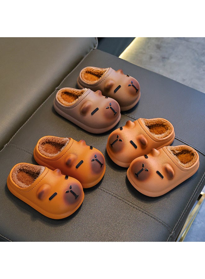 Capybara Autumn Winter Children's Cotton Slippers Boys Girls Warm Fleece-lined Waterproof Home Cotton Shoes For Toddlers And Big Kids - Image 4