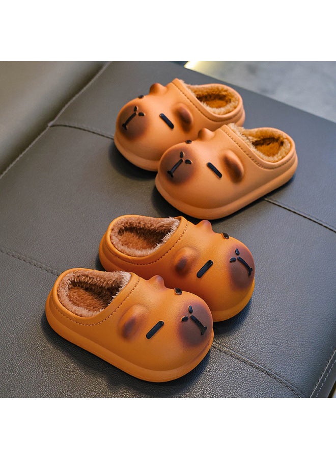 Capybara Autumn Winter Children's Cotton Slippers Boys Girls Warm Fleece-lined Waterproof Home Cotton Shoes For Toddlers And Big Kids - Image 3