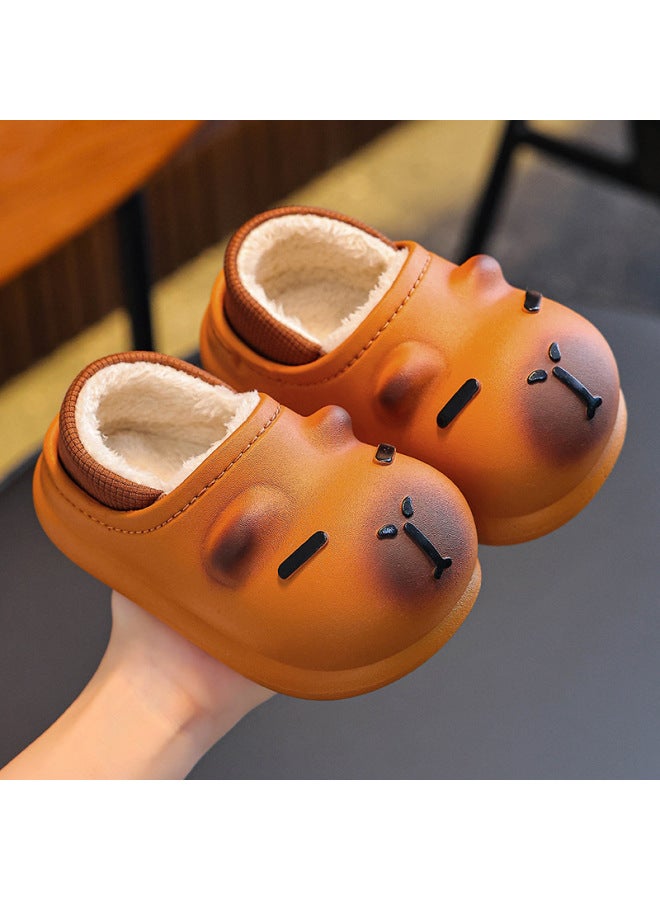 Capybara Autumn Winter Children's Cotton Slippers Boys Girls Warm Fleece-lined Waterproof Home Cotton Shoes For Toddlers And Big Kids - Image 1