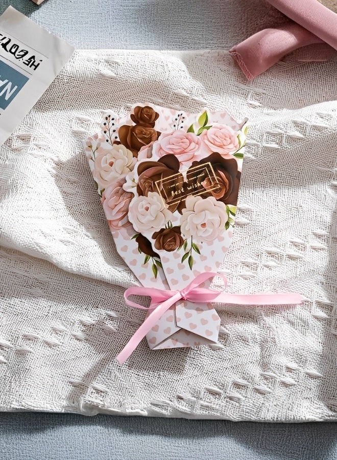 4 قطع بطاقات تهنئة بطاقة تهنئة ثلاثية الأبعاد على شكل باقة زهور لهدية عيد الميلاد هدية عيد الأم هدية زفاف عيد الفطر بطاقة هدايا متينة وصلبة من الورق المقوى - Image 4