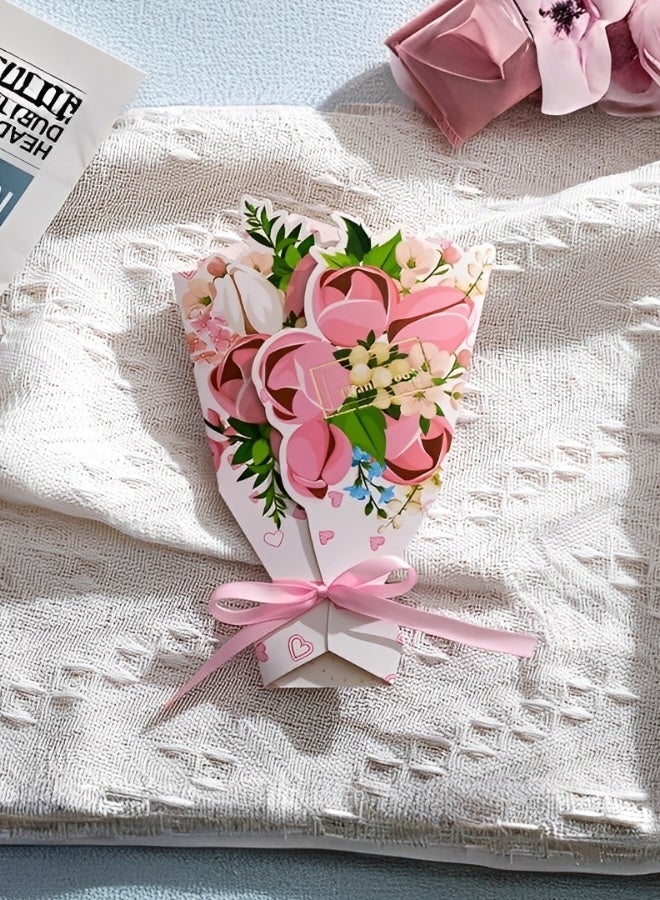 4 قطع بطاقات تهنئة بطاقة تهنئة ثلاثية الأبعاد على شكل باقة زهور لهدية عيد الميلاد هدية عيد الأم هدية زفاف عيد الفطر بطاقة هدايا متينة وصلبة من الورق المقوى - Image 2