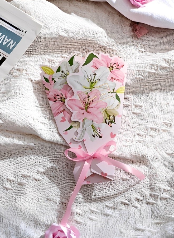 4 قطع بطاقات تهنئة بطاقة تهنئة ثلاثية الأبعاد على شكل باقة زهور لهدية عيد الميلاد هدية عيد الأم هدية زفاف عيد الفطر بطاقة هدايا متينة وصلبة من الورق المقوى - Image 3