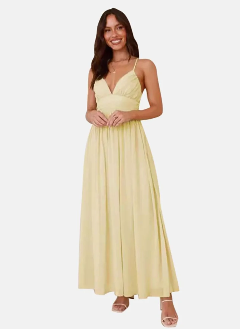 YUNIQEE Yellow Solid Fit & Flare Maxi Dress