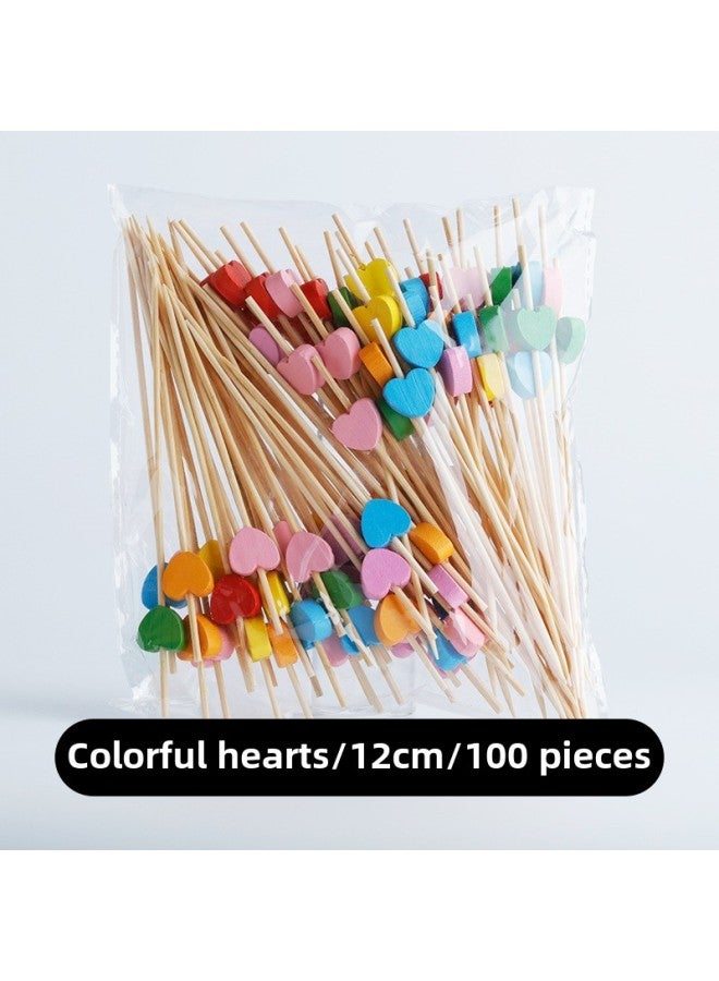 Disposable Fruit Fork Fruit Sticks Bamboo Sticks Flower Sticks Sugar-Coated Berry String Sticks Cocktail Sandwich Sticks Dessert Decoration-Color:(Hot) Color Love ]  - Image 1