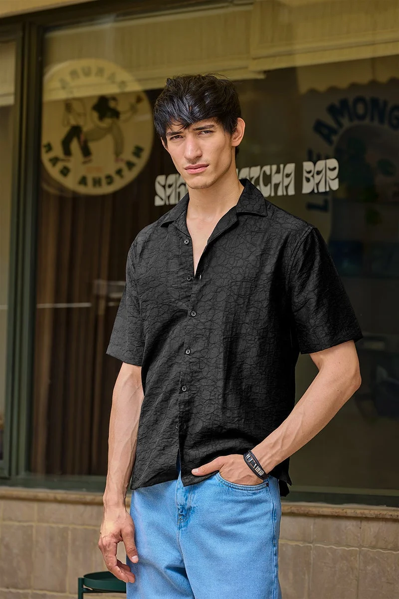 SNITCH Relaxed Fit Textured Black Shirt
