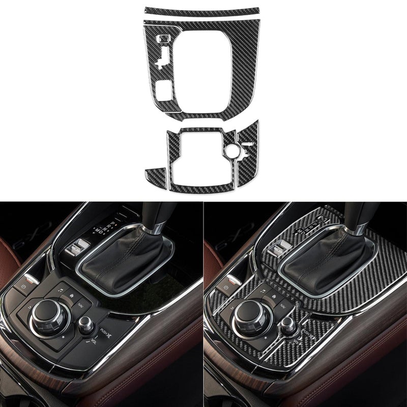 PJFUS Real Premium Carbon Fiber Sticker Set Car Center Console Gear Shift Panel Multimedia Control Frame Cover Trim Compatible with Mazda CX9 CX9 20162023 Auto Interior Accessories Black