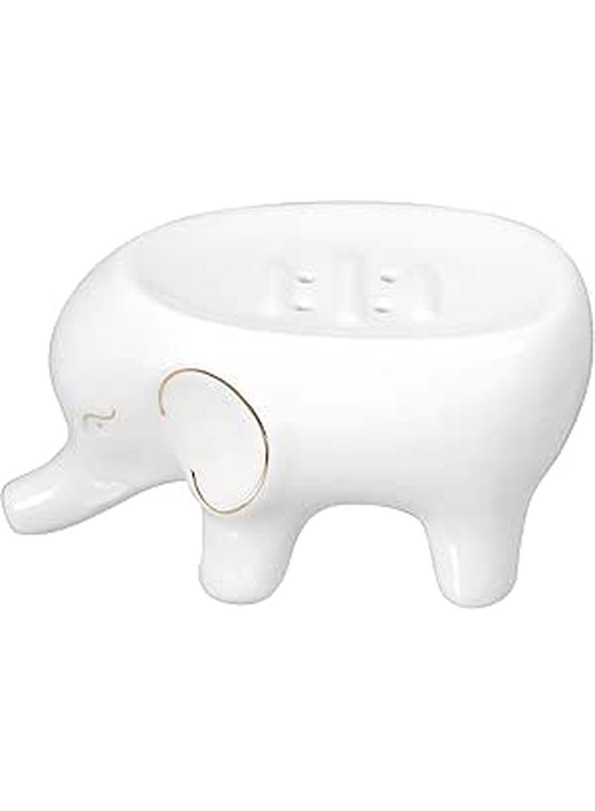 White Ceramic Elephant Soap Dish With Drainage Tray - Image 1