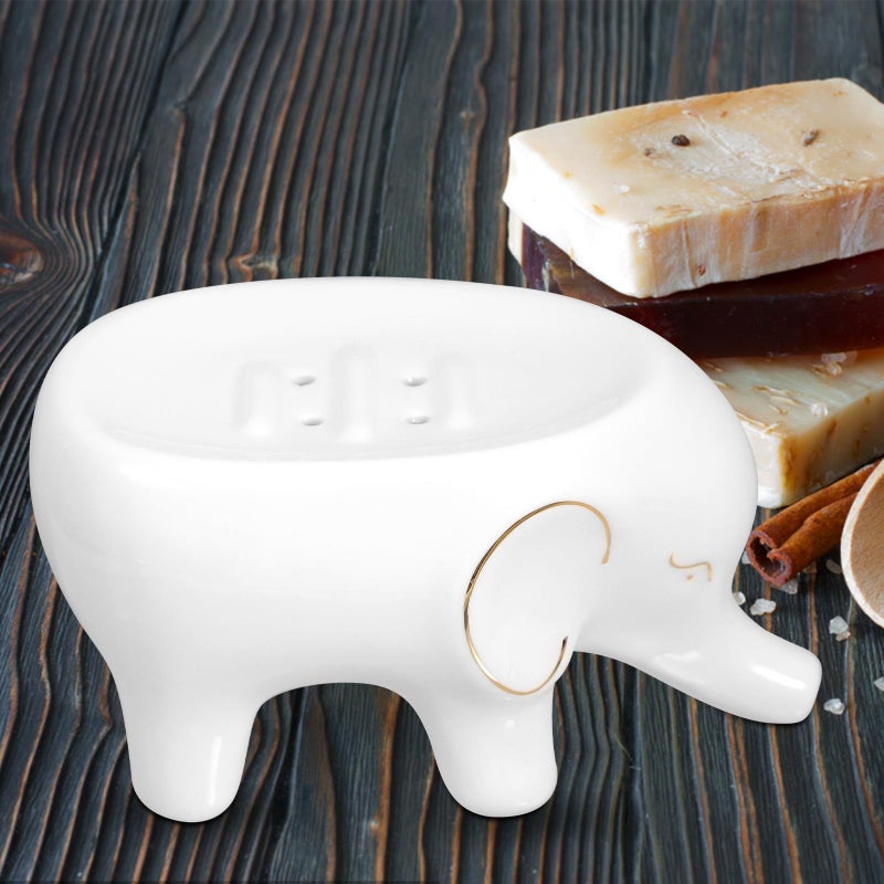 White Ceramic Elephant Soap Dish With Drainage Tray - Image 4