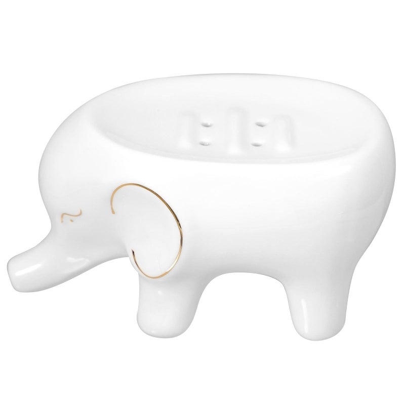 White Ceramic Elephant Soap Dish With Drainage Tray - Image 2