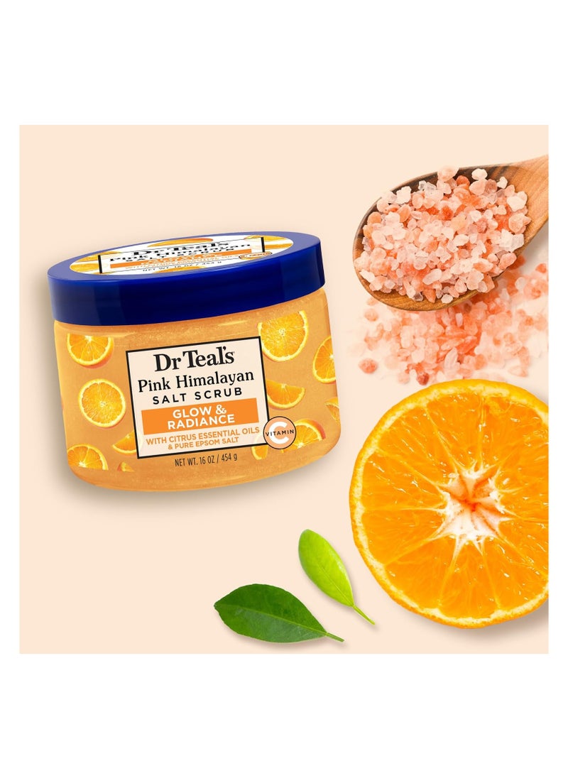 Dr Teal's Pink Himalayan Sea Salt Scrub,Glow and Radiance with Pure Epsom Salt & Citrus Essential Oils,454g  - Image 1