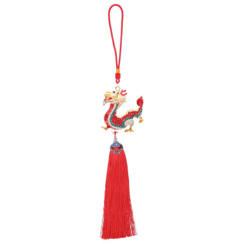 Dragon Car Charm Hanging Ornament Mirror Accessory Zodiac Animal Key Chain Pendant For Car Handbag 2024 Red - Image 1