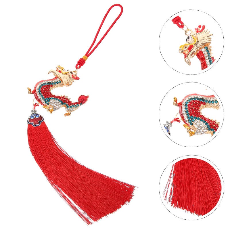 Dragon Car Charm Hanging Ornament Mirror Accessory Zodiac Animal Key Chain Pendant For Car Handbag 2024 Red - Image 2
