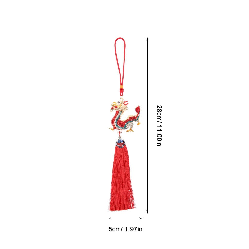 Dragon Car Charm Hanging Ornament Mirror Accessory Zodiac Animal Key Chain Pendant For Car Handbag 2024 Red - Image 3
