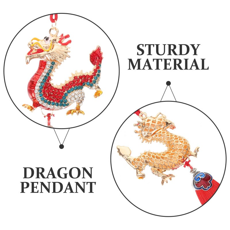 Dragon Car Charm Hanging Ornament Mirror Accessory Zodiac Animal Key Chain Pendant For Car Handbag 2024 Red - Image 4