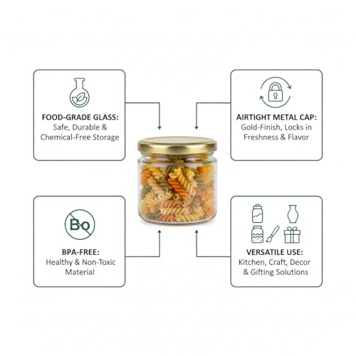 MACHAK Round Glass Jar Kitchen Storage Container With Rust Proof Air tight Metal Cap, 350ml, Clear (2) - Image 4