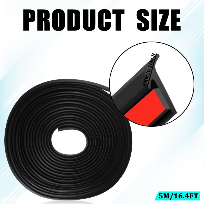 HHZL Rubber Edge Trim T Molding Seal Strip Car Windshield Edge Weather Stripping 16.4FT/5M Rubber T-Type Seal Strip for Headlight Sealant/Fender/Wheel Eyebrow Trim Self Adhesive Weatherstrip(8mm) - Image 2