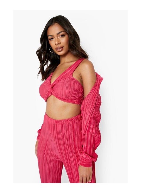 Plisse Oversized Shirt And Twist Bralet Set