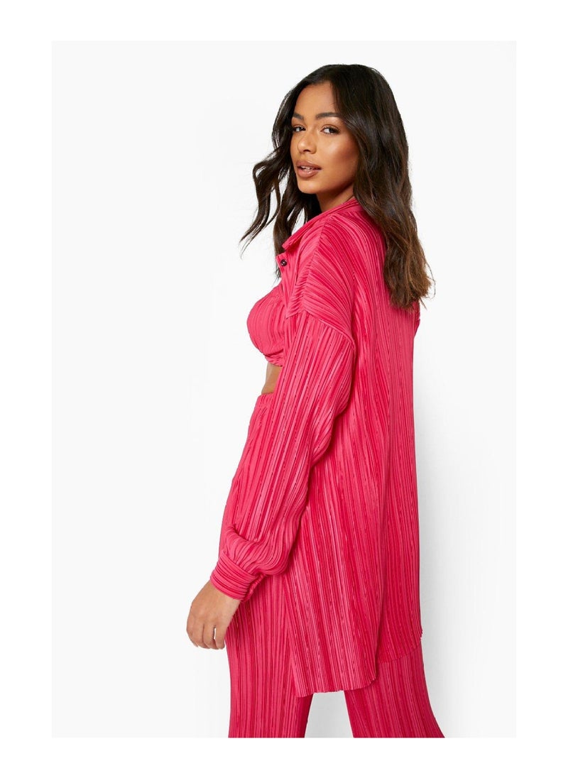 boohoo - Plisse Oversized Shirt And Twist Bralet Set - Image 1